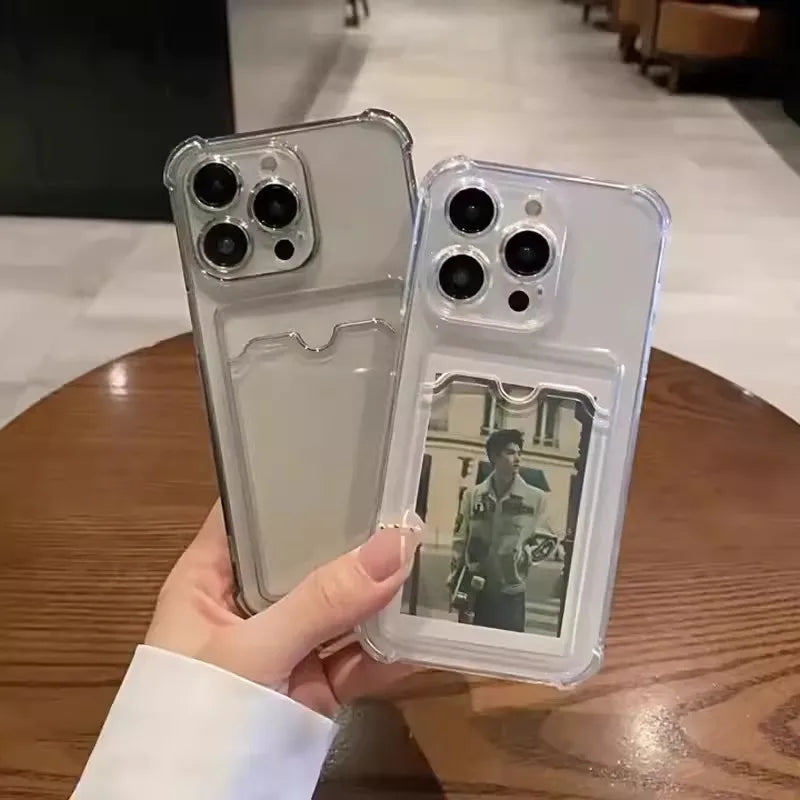 Phone Case For iPhone 17 16 15 14 13 Pro Max Air 11 12 Pro 7 8 Plus 16E Transparent Card Slot Bag Holder Shockproof Wallet Cover