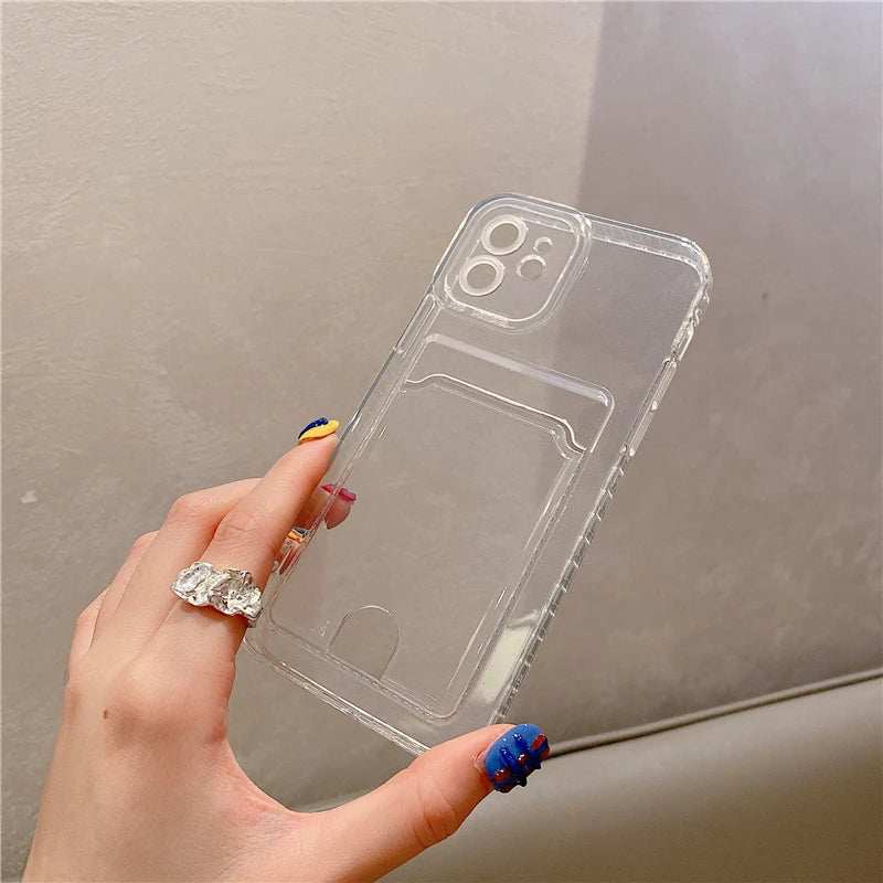 Transparent Card Slot Wallet TPU Soft Case For iPhone 14 1513 11 12 Mini Pro Max XS XR 7 8 Plus SE Shockproof Cool Storage Cover