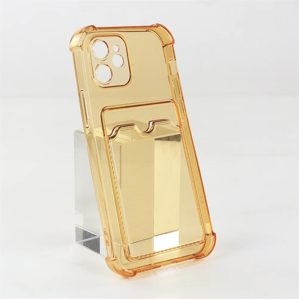 Transparent Card Slot Bag Holder Case For iPhone 15 14 13 12 11 Pro Max Mini X XR XS 7 8 Plus Clear Shockproof Soft Wallet Cover