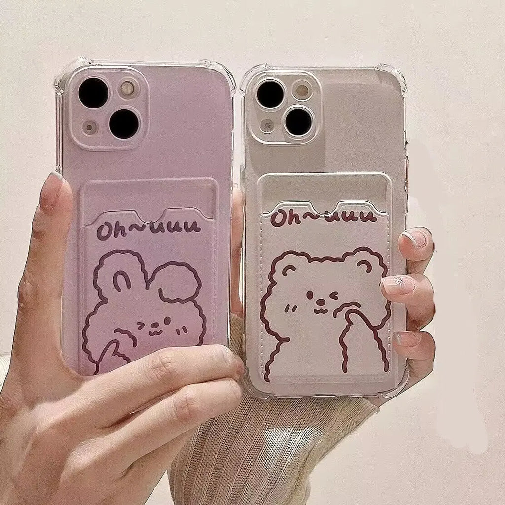 Cute Bear Casing For Xiaomi Redmi 13C 12 12C 10 9A 10C 9C 9 Note 13 12 Pro 9 9S 8 Pro Case Cover Card Holder Slot Bag Casing