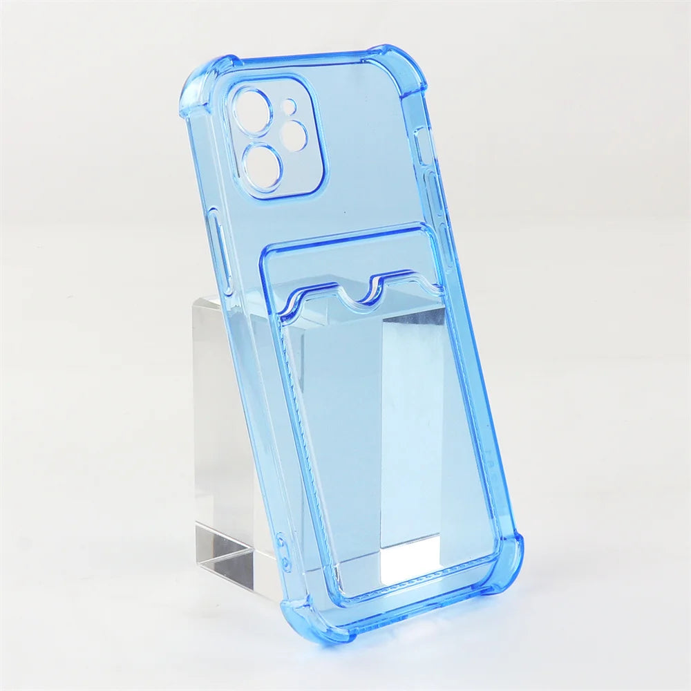 Transparent Card Slot Bag Holder Case For iPhone 15 14 13 12 11 Pro Max Mini X XR XS 7 8 Plus Clear Shockproof Soft Wallet Cover