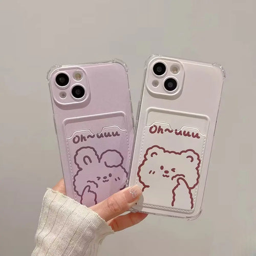 Cute Bear Casing For Xiaomi Redmi 13C 12 12C 10 9A 10C 9C 9 Note 13 12 Pro 9 9S 8 Pro Case Cover Card Holder Slot Bag Casing