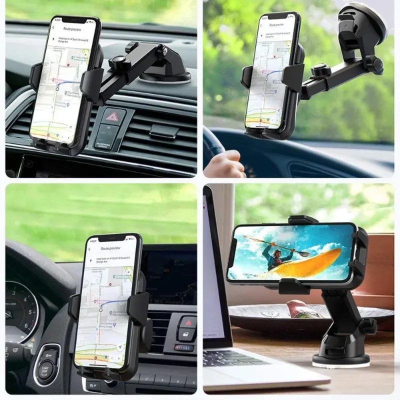 Black Phone Holder 360 Rotating Windshield Gravity Bracket Strong Sucker Dashboard Mount Support Telescopic Mobile Phone Bracket