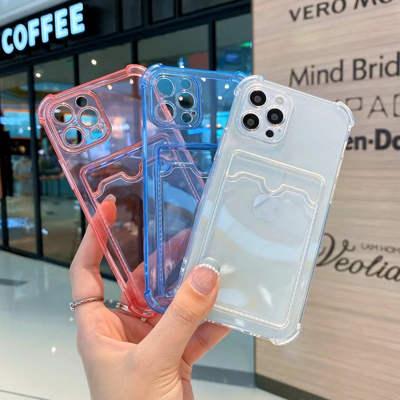 Bumper Card Slot Transparent Phone Cover For iPhone 14 11 12 13 Pro XR XS Max X 6 7 8 Plus SE Wallet Soft Shockproof Back Case