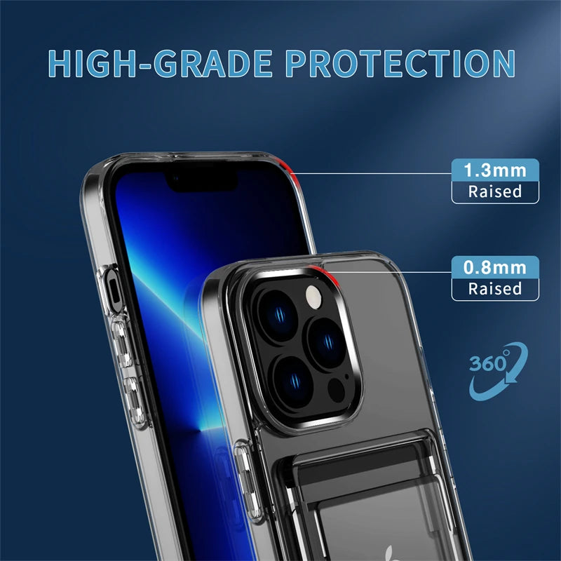 Luxury Transparent Card Slot Holder Wallet Case For iPhone 15 14 Plus 13 12 11 Pro Max XR Shockproof Clear Hard Acrylic Cover
