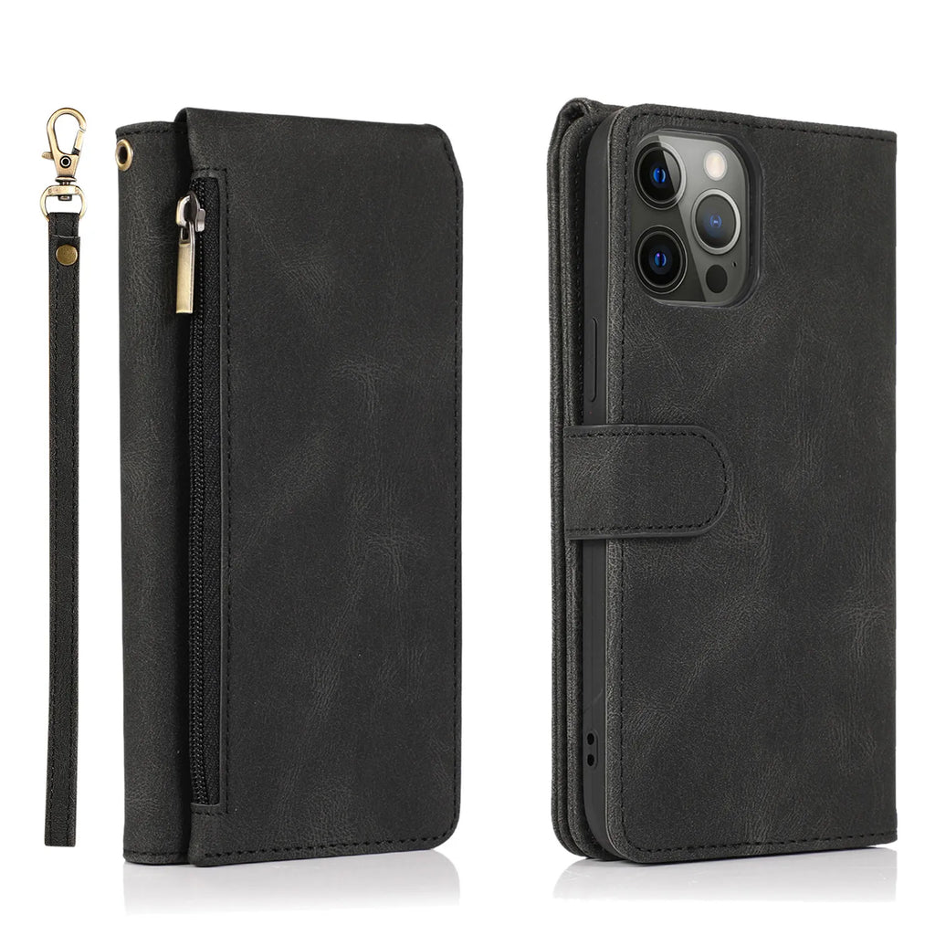 Luxury Case for iPhone 17 16 15 14 13 12 Mini 11 Pro X XS Max XR PLUS Air Wallet Leather Cards Holder Stand Flip Phone Bags