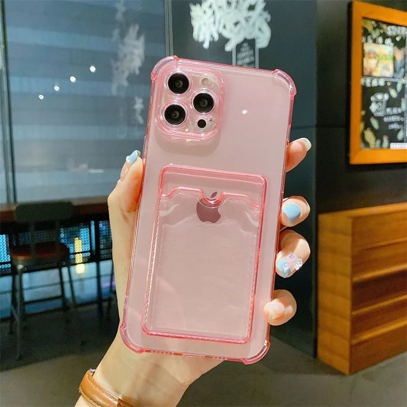 Bumper Card Slot Transparent Phone Cover For iPhone 14 11 12 13 Pro XR XS Max X 6 7 8 Plus SE Wallet Soft Shockproof Back Case