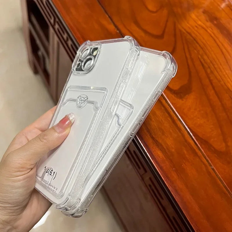 Transparent Soft Card Holder Bag Case For iPhone 17 Air 16 15 14 13 12 mini 11 Pro X XR Xs Max 7 8 Plus 16e Shockproof Cover